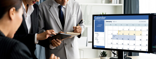 Fototapete - Calendar on computer software application for schedule planning for personal organizer and online business brisk