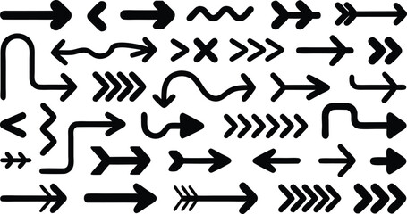 Leinwandbilder - Diverse collection of black arrow icons in different shapes and pointing directions.