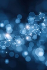 Poster - Abstract blue hexagonal connections with glowing bokeh background