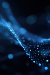 Poster - abstract blue digital wave with glowing dots and lines on dark background