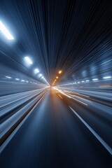 Poster - Futuristic tunnel with blurred lights and motion effect