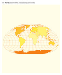 Poster - World Map in Loximuthal projection. Continents style. High detail world map for infographics, education, reports, and presentations. Vector illustration.