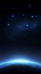 Wall Mural - Starry night sky with bright stars above earth horizon glow