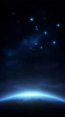 Wall Mural - Starry night sky: celestial scene with glowing constellations above earth horizon
