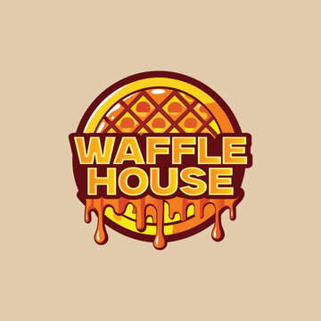 Waffle house logo design with syrup drizzle forming stylish initials, perfect for breakfast restaurant branding, sweet cafe identity, dessert shop vector, modern food business emblem