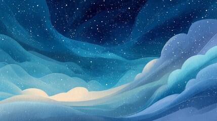 Wall Mural - Surreal night sky: abstract blue and starry cosmic landscape