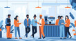 © meeblues - Adobe illustrator artwork vector illustration: Teamwork and collaboration emphasized as diverse professionals interact in a modern office break room, by the coffee machine and meeting table
