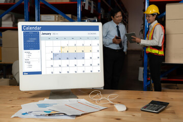 Poster - Calendar on computer software application for schedule planning for personal organizer and online business snugly