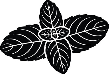 Aufkleber - A black and white graphic illustration of a mint plant with detailed leaf vein patterns on white background