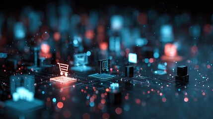 Aufkleber - Abstract Digital Shopping Network Technology Background Futuristic eCommerce Online Retail Global Market Business Innovation Digital Transformation Modern Technology     