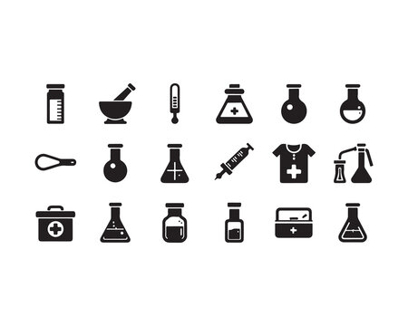 Laboratory icon isolated sign symbol vector illustration. , test tube, champagne, wine bottle and glass, pepper