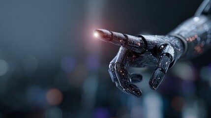 Poster - Advanced Robotic Hand Reaching Futuristic Technology Digital Innovation Artificial Intelligence Smart Machine Modern Design Cybernetic Arm Circuitry Network Connection   