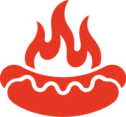Aufkleber - A graphic depiction of a hotdog with flames above it in a single orange color on a white background