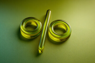 Aufkleber - Glass percentage symbol on green background, showcasing transparency and modern design, ideal for finance, sale, discount concepts