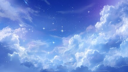 Wall Mural - Dreamy sky with starry night and fluffy clouds creating a serene atmosphere