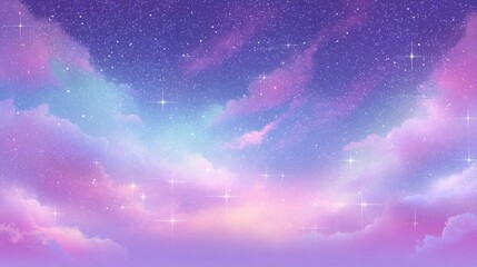 Wall Mural - Dreamy night sky with pastel clouds and twinkling stars