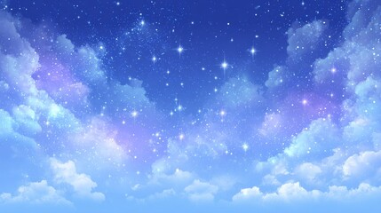 Wall Mural - Starry sky with dreamy clouds and cosmic glow