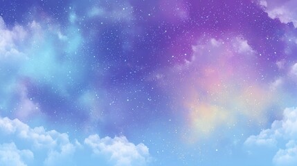 Wall Mural - Dreamy starry night sky with purple and blue cloud textures