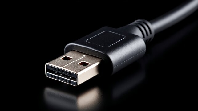 High Resolution Display Port Cable Connector Close Up Detailed Technology Image Professional Studio Shot Black Background Modern Digital Device Premium Quality Data      