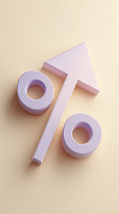 Poster - Lilac percentage symbol, upward pointing arrow, pastel beige background, symbolizes growth, increase, profit, financial success, marketing, sales