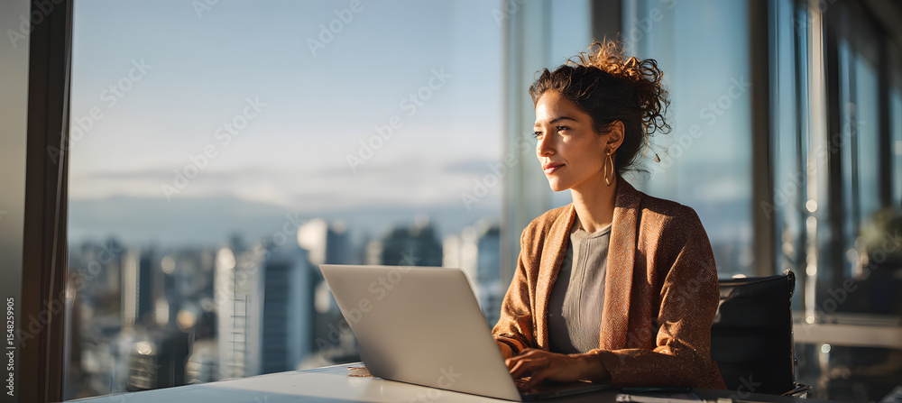 Foto de Stock Latin hispanic young business woman working on laptop ...
