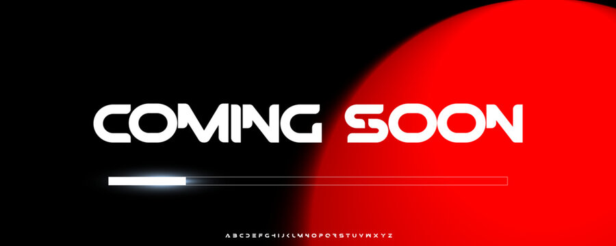 Coming Soon Banner With Futuristic Font, Glowing Progress Bar, And Red Light Background. Ideal For Website Launch Pages Or Game Screens. Vector Illustration.