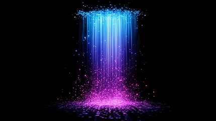 Wall Mural - Colorful neon light cascade with pink and blue glowing particles