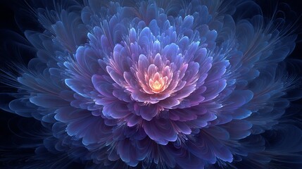Poster - Abstract Blue Purple Fractal Flower Digital Art Print Design Background Wallpaper Image for Modern Decor Projects and Creative Visuals Beautiful Nature Inspired Artistic 
