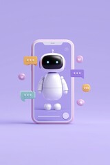 Poster - A robot is on a phone screen with a chat bubble that says 