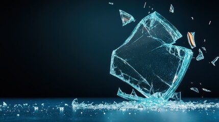 Poster - A close-up view of a piece of shattered glass, capturing the intricate shards and reflections that create a sense of fracture and dynamic beauty.