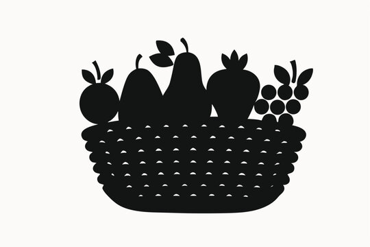 Fresh Fruit Basket Silhouette A Simple Vector Illustration