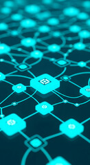 Fototapete - Abstract image of glowing teal network nodes connected by lines, suggesting digital connectivity, technology, or data flow, ideal for tech or futuristic concepts