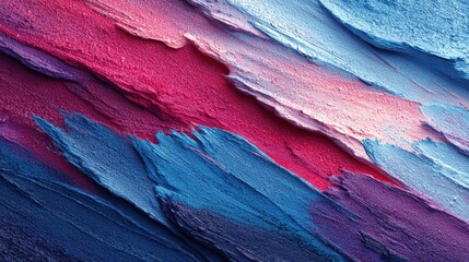 Poster - Vivid layers of pink, blue, and purple paint create an abstract texture that showcases dynamic movements and a rich color palette. This artwork emphasizes depth and creativity.