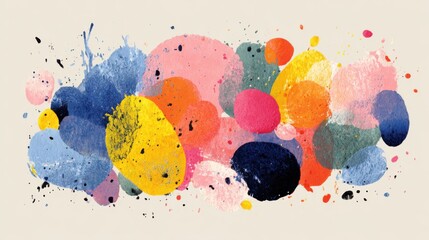 Poster - Bold shapes and splashes in shades of blue, pink, orange, and yellow create an expressive abstract design. This artwork evokes a lively and dynamic atmosphere.