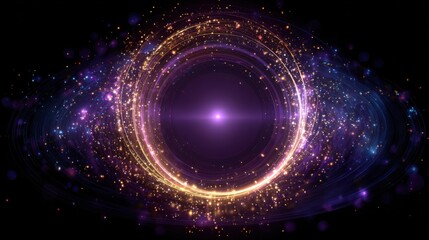 Poster - A mystical cosmic vortex shines with vibrant colors and sparkling particles against a pitch-black background, evoking the beauty of deep space and celestial phenomena.