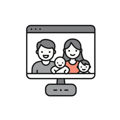 Fototapete - Family portrait on the computer screen. A symbol of family, technology, and virtual communication. 
