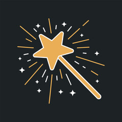 Poster - Simple Magic Wand Icon with Star and Sparkles on Dark Background