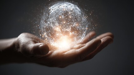 Aufkleber - Global Network Connection Digital World in Hand Abstract Technology Concept Futuristic Innovation Digital Sphere Data Visualization Networked Globe Internet Technology   