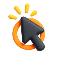 Aufkleber - 3d icon in plastic style featuring a black cursor arrow hovering above a vibrant orange circular shape, representing web interactions and modern technology.