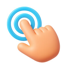 Aufkleber - 3d plastic-style icon depicting a hand interacting with a circular button, symbolizing engagement and action in digital user interfaces and applications.