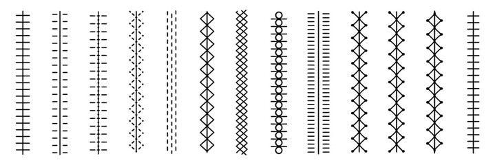 Poster - Set of decorative vertical stitching patterns for design elements
