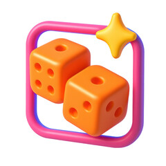 Poster - 3d icon in plastic style featuring colorful dice with rounded edges, emphasizing playfulness and gaming in a vibrant design against a dark background
