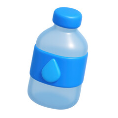 Poster - 3d plastic bottle icon with a blue cap and water droplet design, suitable for representing hydration concepts and eco-friendly packaging solutions in digital projects