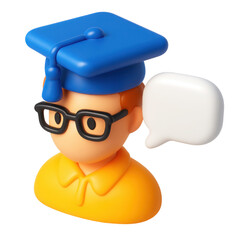 Poster - 3d icon of a student with glasses and graduation cap, representing education, learning, and academic success in a vibrant and playful plastic style