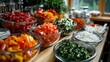 © Larisa AI - A vibrant display of freshly chopped vegetables arranged in glass bowls, showcasing a variety of colors and textures ideal for healthy meal preparations and recipes.