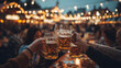 © Frank Gärtner - Friends enjoying a toast with beer steins at the Oktoberfest celebration in Munich, Germany