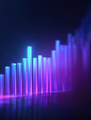 Poster - Abstract background of graphs and numbers in neon color. Histograms of blue and purple colors, indicating sales growth. Successful business. Concept of sales growth, success.