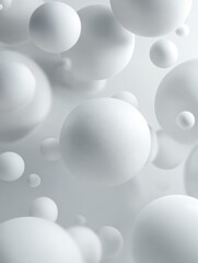 Poster - A soft, abstract background featuring multiple white spheres of varying sizes floating in a smooth, monochromatic space