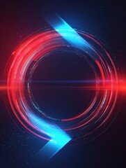 Poster - A vibrant and abstract graphic with a glowing red and blue arrow design. The arrows form a circular shape, suggesting motion and a futuristic feel.