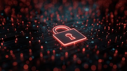 Aufkleber - Cybersecurity Digital Lock Neon Red Glowing Padlock on Circuit Board Technology Background Abstract Data Protection Network Security Internet Safety Modern Digital       